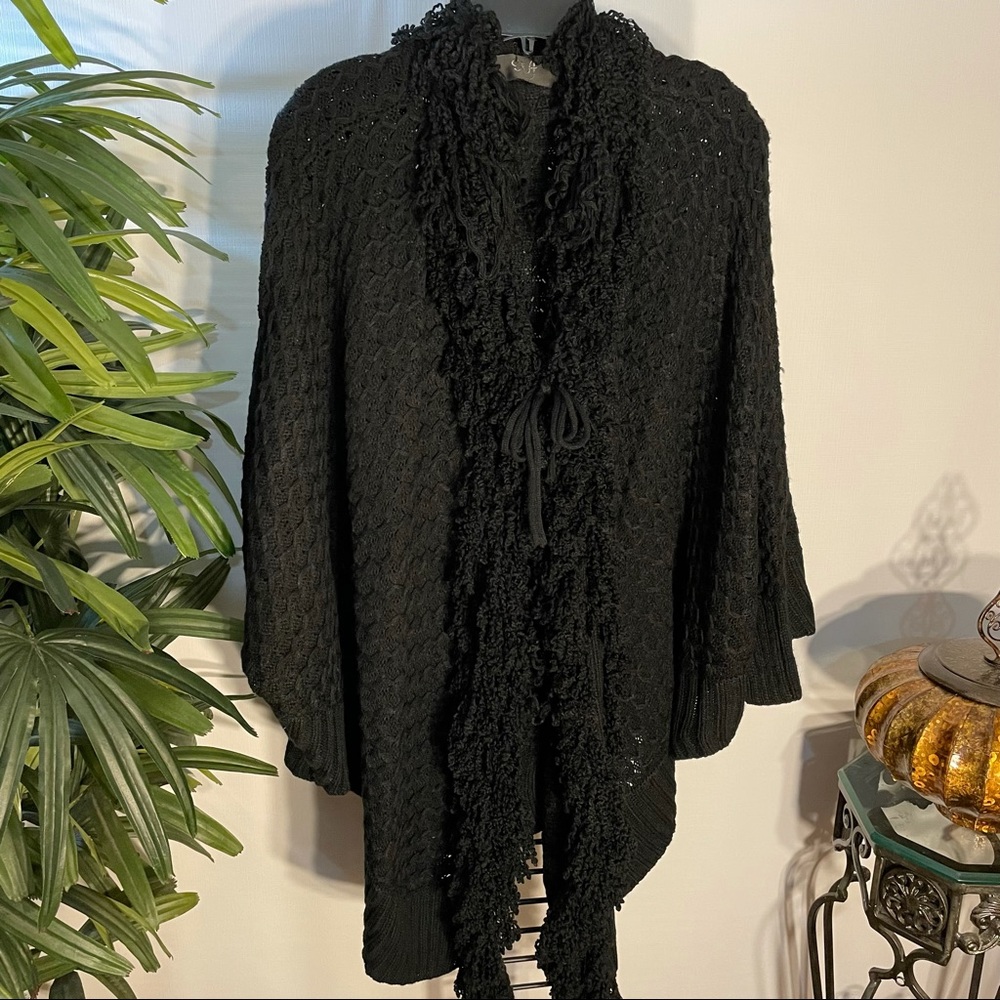 NF (6214) BLACK FREE SIZE KNIT SWEATER CAPE